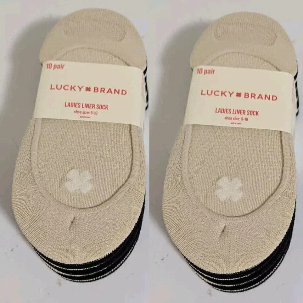 NWT - Lucky Brand Ladies' Black and Nude Liner Sock, 20-pair - shoe size…